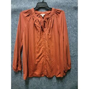 Terra & Sky Deep Burnt‎ Orange Front Button-Up w/tie Blouse 3X